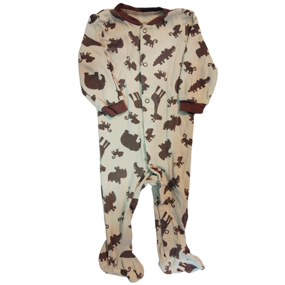 CARTER'S Tan and Brown Safari Animal Print Snap Down Cotton Pajama Sleeper Onesi - Picture 1 of 2